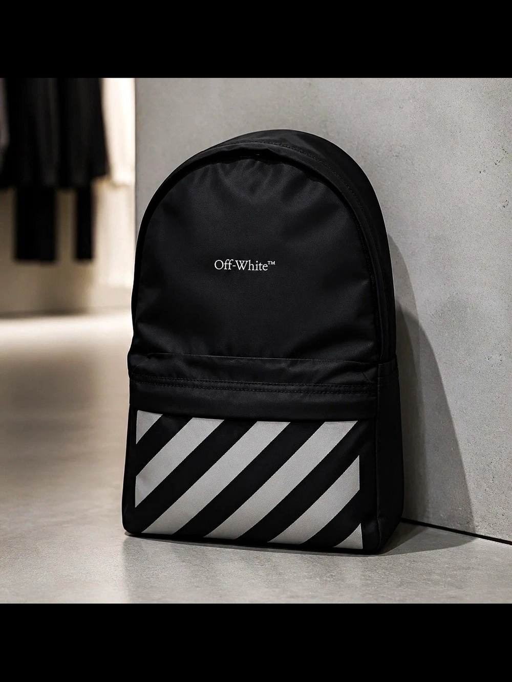 Off-White Mini Unisex Kids Black/White Nylon Striped Reflective Logo Backpack